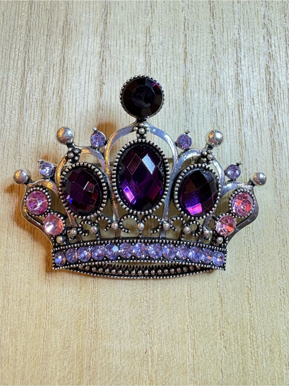 Purple Rhinestone Crown Brooch